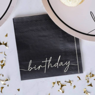 Birthday Servietter Sort