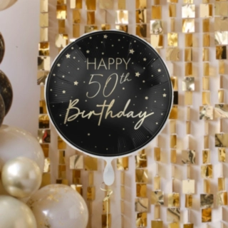 Happy 50th Birthday Folieballon Sort/Guld