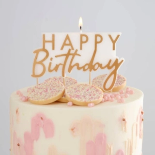 Happy Birthday Kagelys Guld/Hvid