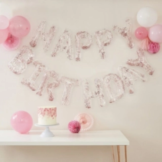 Happy Birthday Konfetti Ballon Lyserød