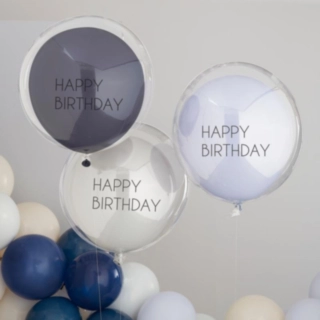 Dobbeltlags Happy Birthday Balloner Blå