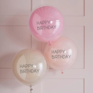 Dobbeltlags Happy Birthday Balloner Lyserød