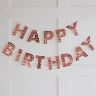 Happy Birthday Frynse Guirlande Rosaguld