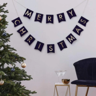 Merry Christmas Flagguirlande Marineblå