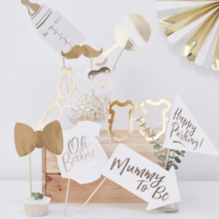 Babyshower Selfie Props Hvid/Guld