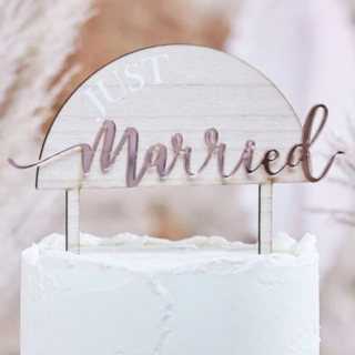 Just Married Træ Kagetopper Rosaguld