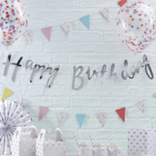 Happy Birthday Sølv Guirlande