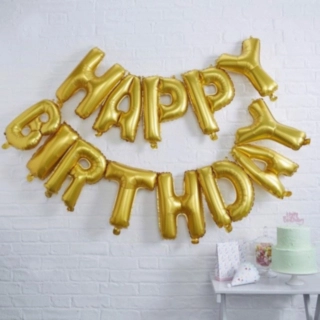 Happy Birthday Ballon Inkl. Snor Guld