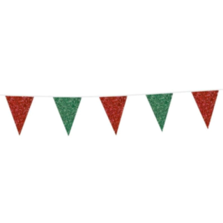 Vimpel Flagguirlande Glitter Grøn/Rød