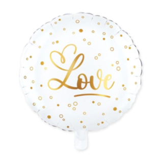 Love Rund Folieballon Guld/Hvid
