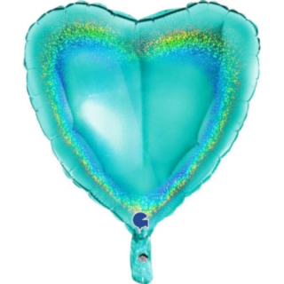 Hjerte Folieballon Holografisk Turkis