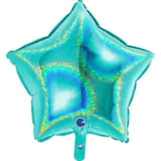 Stjerne Folieballon Holografisk Turkis