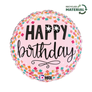 Happy Birthday Konfetti Folieballon Lyserød