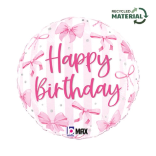 Happy Birthday Sløjfe Folieballon Lyserød