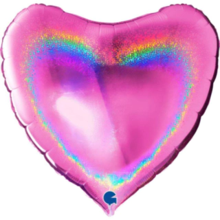Hjerte Folieballon Holografisk Pink