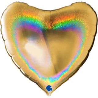 Hjerte Folieballon Holografisk Guld