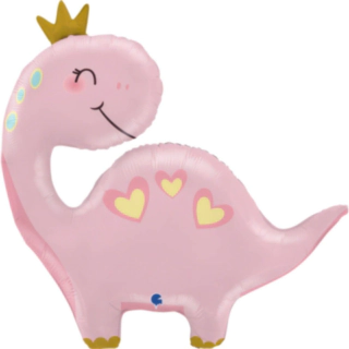 Dino Med Krone Folieballon Lyserød