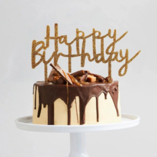 Happy Birthday Akryl Kagetopper Guld