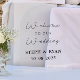Welcome To Our Wedding Skilt Klar Akryl