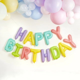 Happy Birthday Folieballonguirlande Pastel