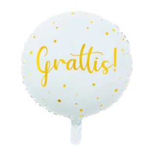 Grattis Folieballon Hvid/Guld