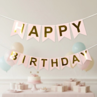 Happy Birthday Guirlande Lyserød/Guld