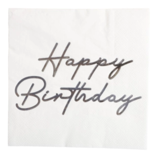 Happy Birthday Servietter Sølv