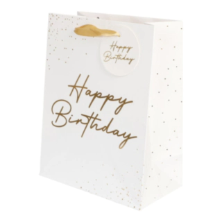 Happy Birthday Gavepose Hvid/Guld
