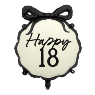 Happy 18 Folieballon Sort/Hvid