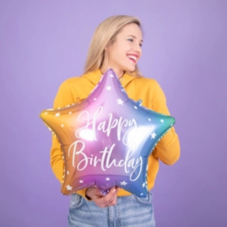Stjerne Happy Birthday Folieballon Multifarvet
