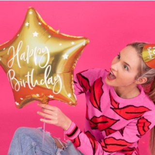 Stjerne Happy Birthday Folieballon Guld