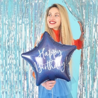 Stjerne Happy Birthday Folieballon Blå