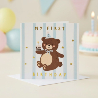 First Birthday Bamse Kort