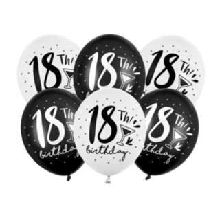 18th Birthday Balloner Sort/Hvid