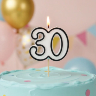 30-Års Kagelys Sort/Hvid