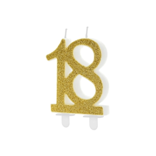 18 Års Glitter Kagelys Guld
