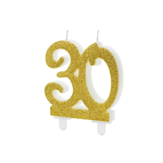 30 Års Glitter Kagelys Guld