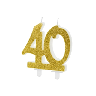 40 Års Glitter Kagelys Guld