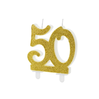 50 Års Glitter Kagelys Guld
