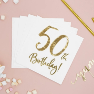 50 Års Servietter Guld/Hvid