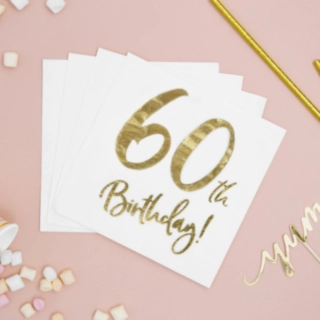 60 Års Servietter Guld/Hvid