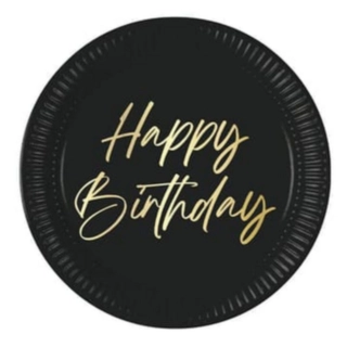 Happy Birthday Paptallerkener Sort/Guld