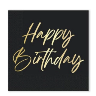 Happy Birthday Servietter Sort/Guld