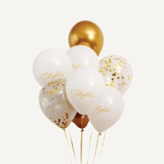 Tillykke Ballonbuket Guld/Hvid