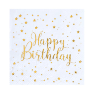 Happy Birthday Servietter Hvid/Guld