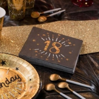 18 Års Servietter Glitter Guld/Sort