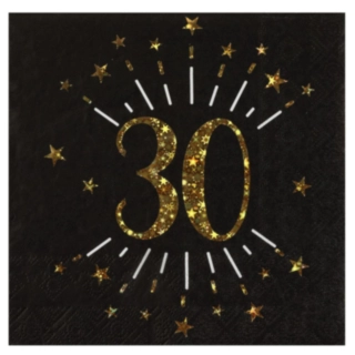 30 Års Servietter Glitter Guld/Sort