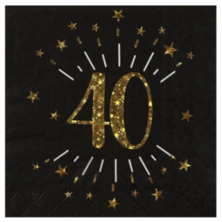 40 Års Glitter Servietter Guld/Sort