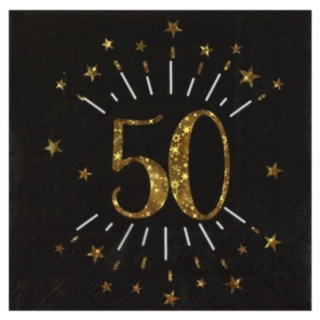 50 Års Glitter Servietter Guld/Sort