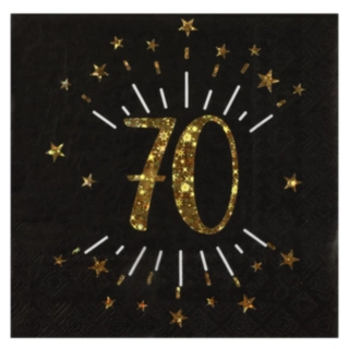 70 Års Servietter Glitter Guld/Sort
